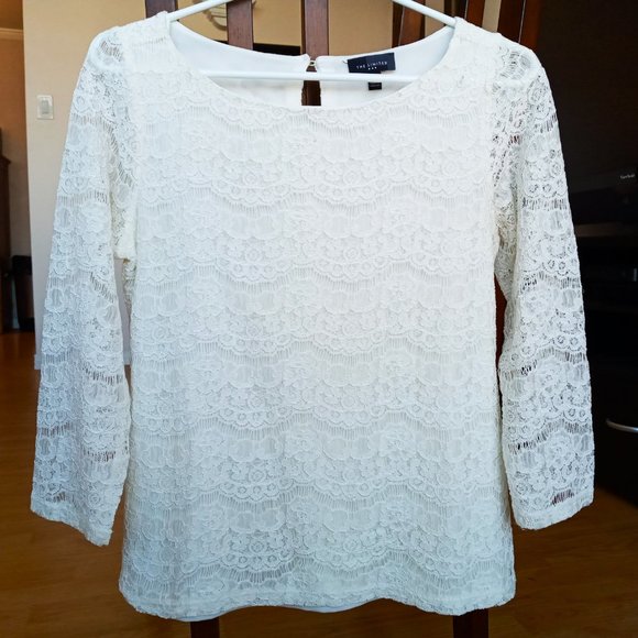 Embroidered Lace top, Ivory/Off-white, 3/4 sleeves - Picture 2 of 9